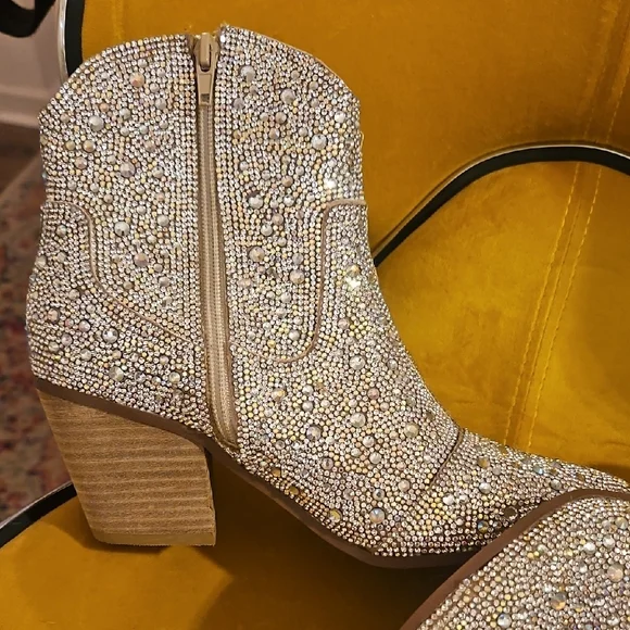 Crystal-Embellished Ankle Boots in Nude/Silver - Picture 6 of 6